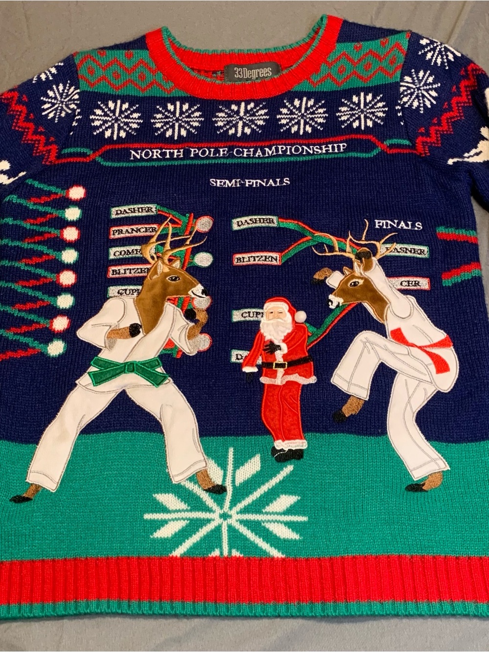 33 Degrees Men's Holiday Ugly Christmas Sweater Karate Championship Size Large